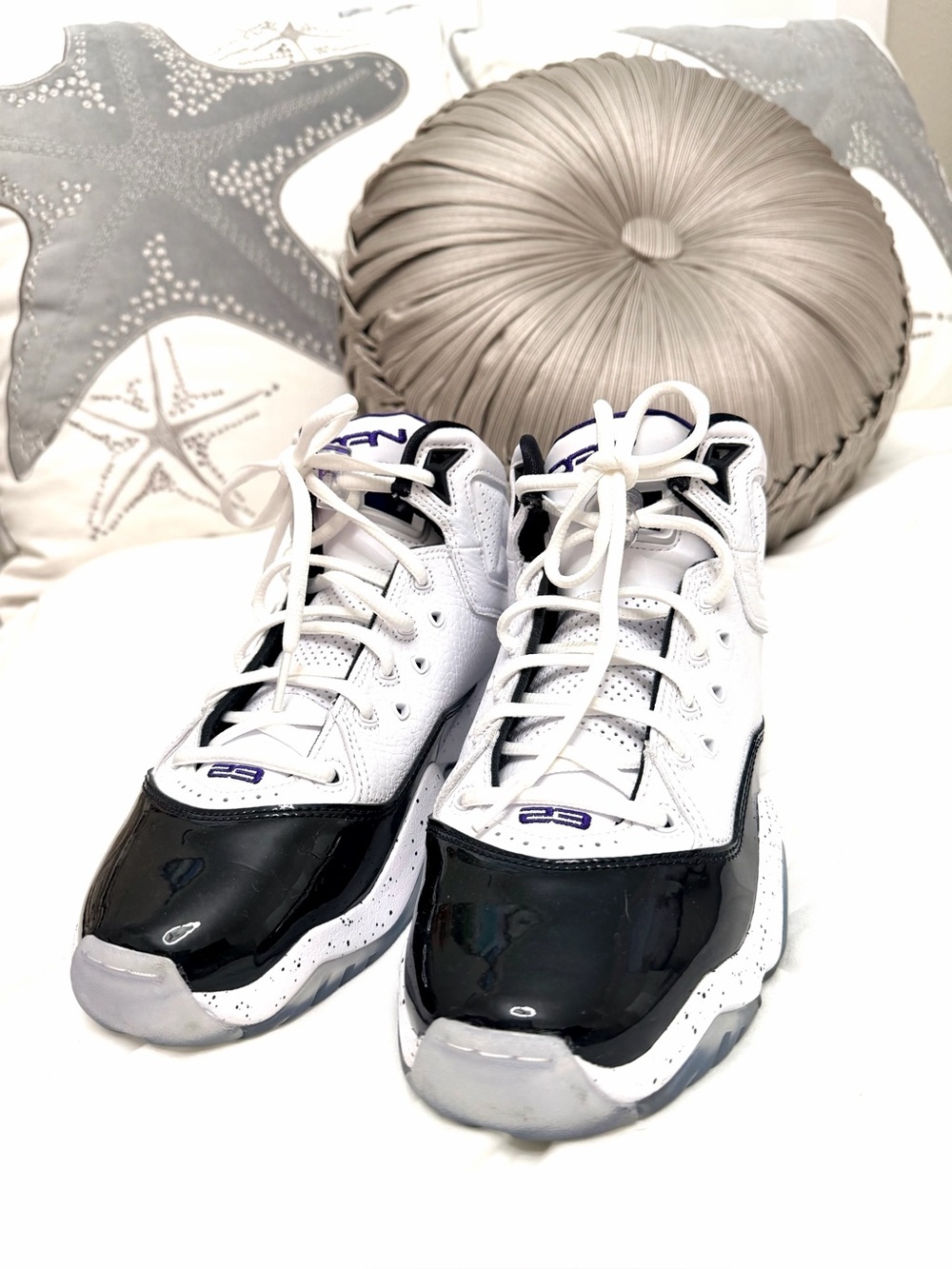 Jordan White, Black & Purple Retro Basketball Shoes